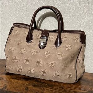 Dooney & Bourke Beige Canvas and Brown Leather Hobo Satchel